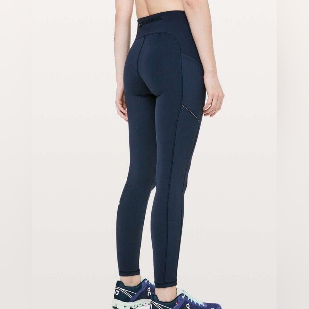 LULULEMON Athletica Speed Up Leggings Navy Full On Luxtreme with Back Zipper